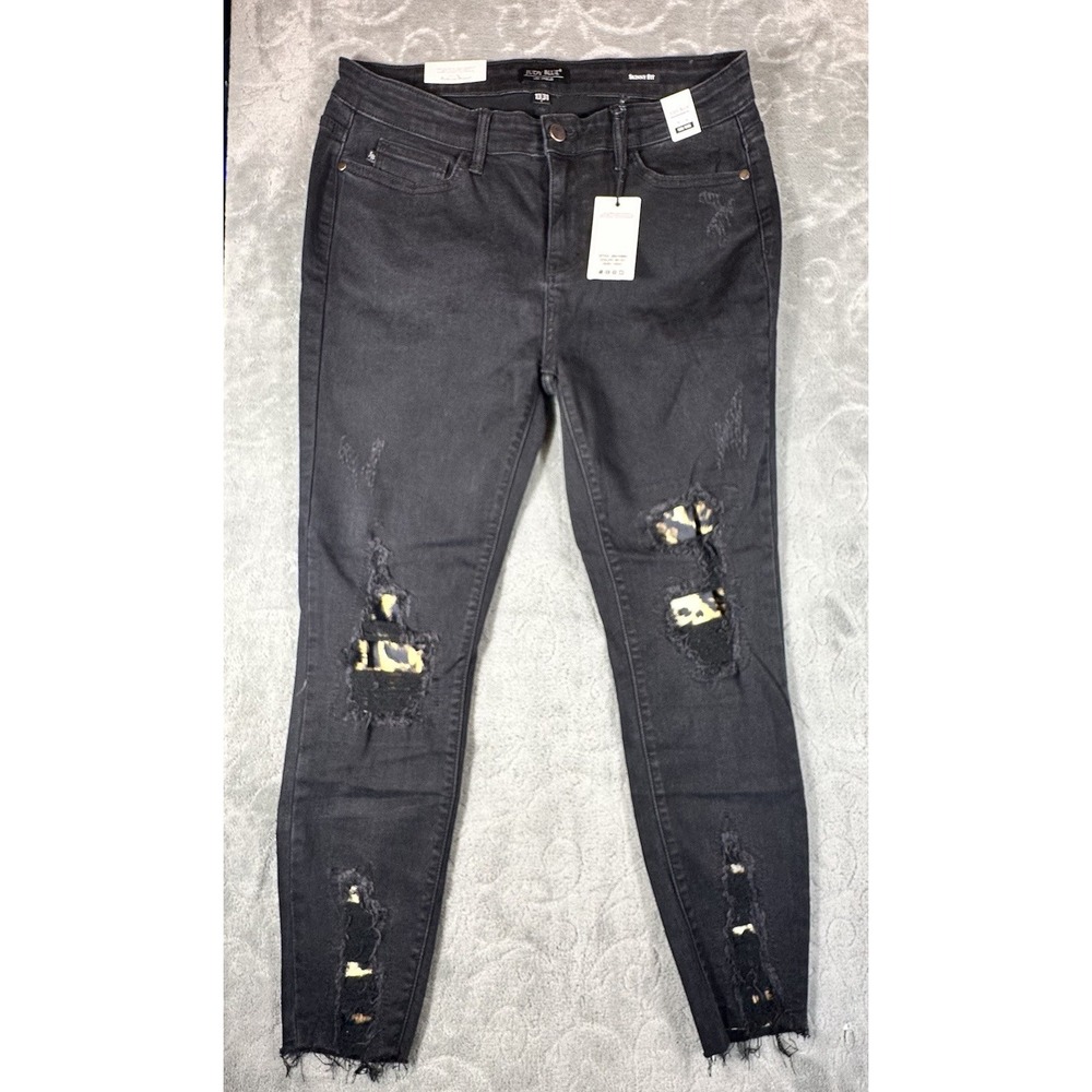 Judy Blue Skinny Jeans 13/31 Black Distressed Grunge Goth Animal Print Boho New